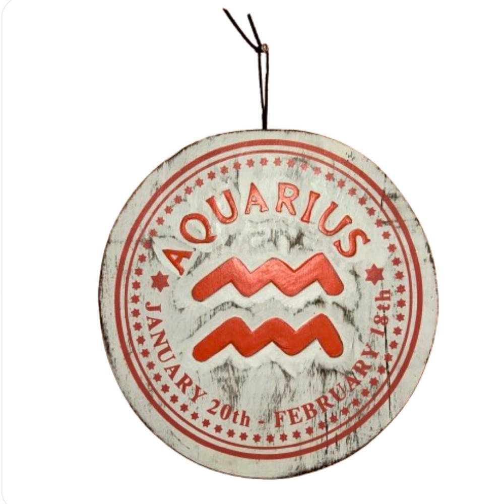 Zodiac Sign Wall Decor Circular Orange Lettering Wooden Plaque Aquarius ♒️